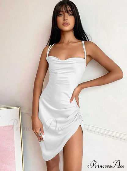 Pink Satin Bodycon Sling Slit Dress for Women
