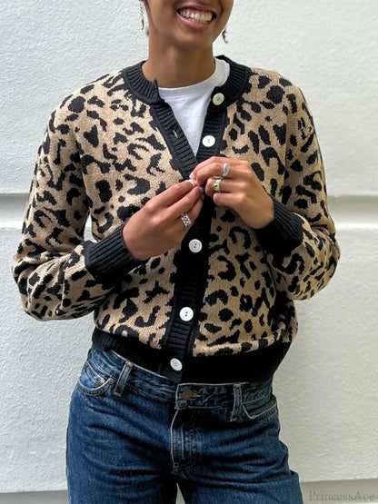 Plaid Lantern Sleeve Knit Cardigan
