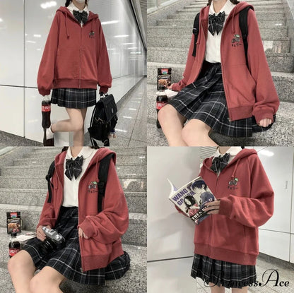 Plus Hoodie Design Women Fruit Sweatshirt Harajuku Loose Thin Zipper Sweet Pink Pocket Cute Size Spring Clothes