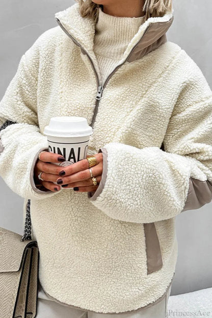 Plush Fleece Stand Collar Loose Sweatshirt