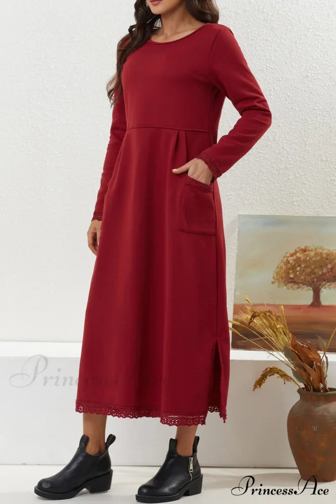 Pocketed Lacework Hem Dress