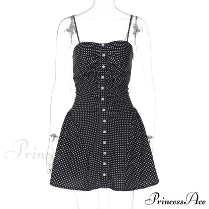 Polka Dot Print Open Graceful Back Spaghetti Strap Mini Dress