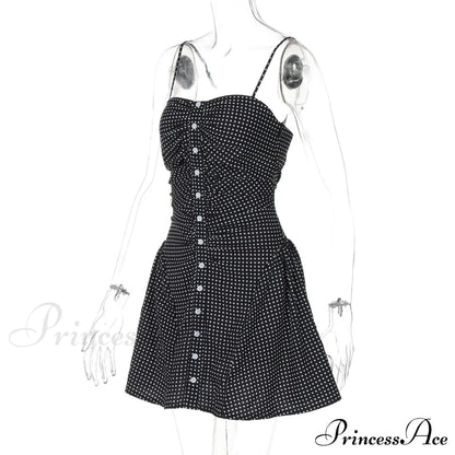 Polka Dot Print Open Graceful Back Spaghetti Strap Mini Dress