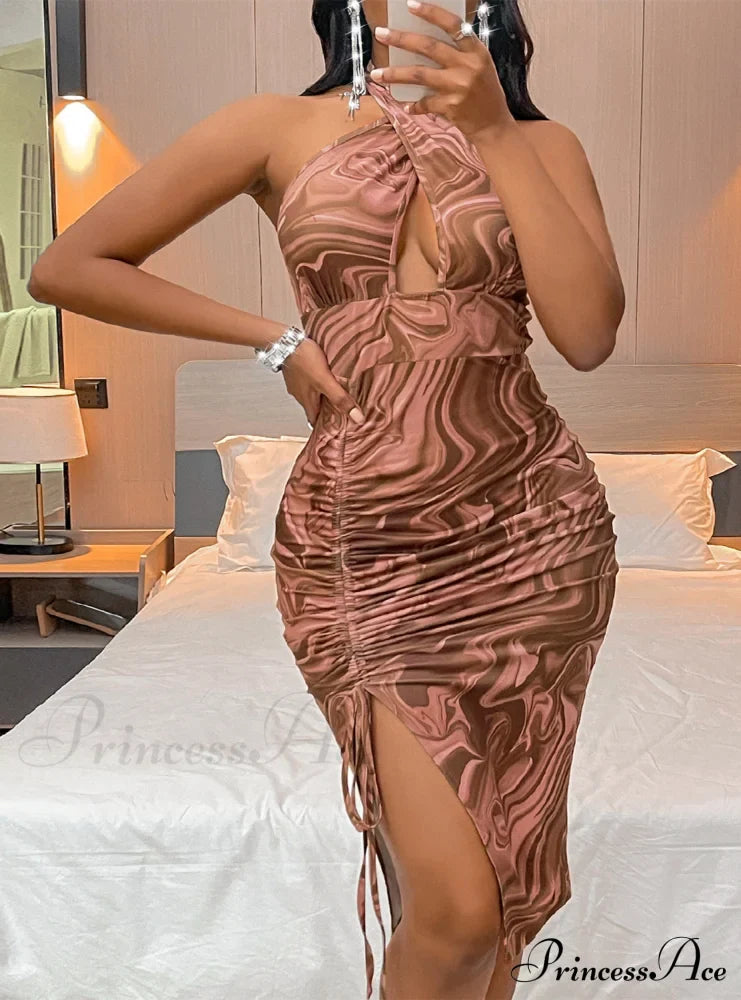 Printed Backless Halter Dress