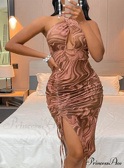 Printed Backless Halter Dress