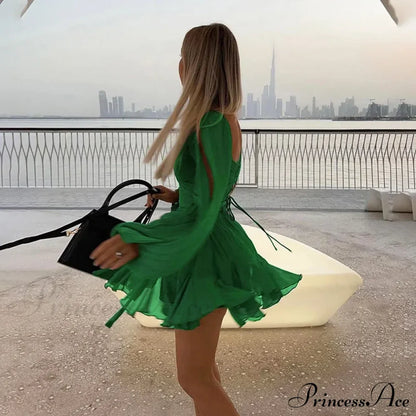 Printed Long Slit Charming Sleeve Mini Dress