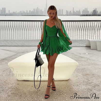Printed Long Slit Charming Sleeve Mini Dress