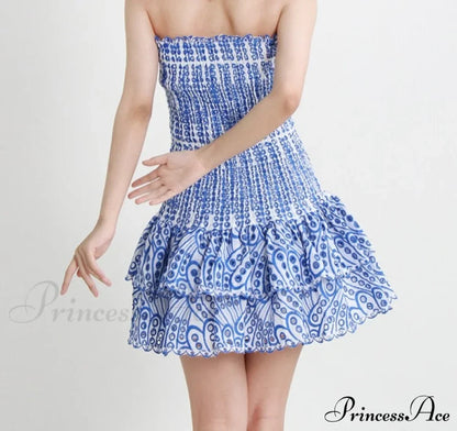 Printed Ruched Stylish Tube Mini Dress
