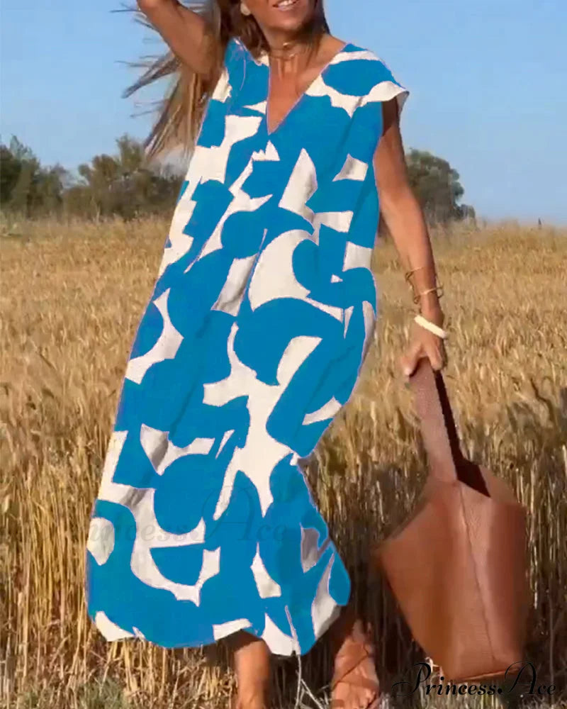 Printed V-neck Dress