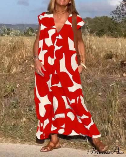 Printed V-neck Dress
