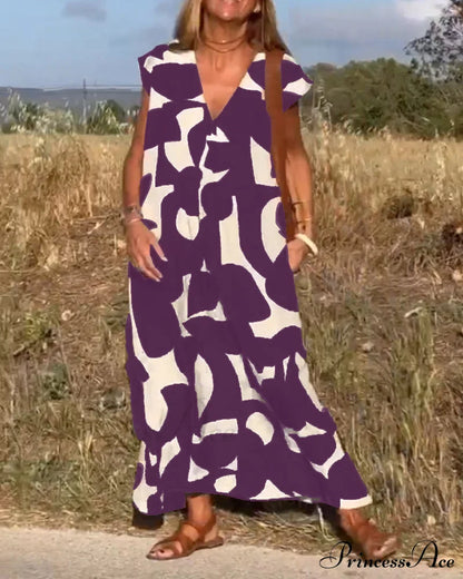 Printed V-neck Dress