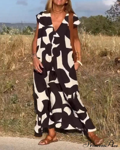 Printed V-neck Dress