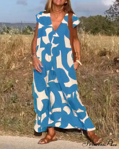 Printed V-neck Dress