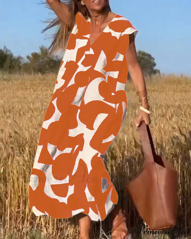 Printed V-neck Dress