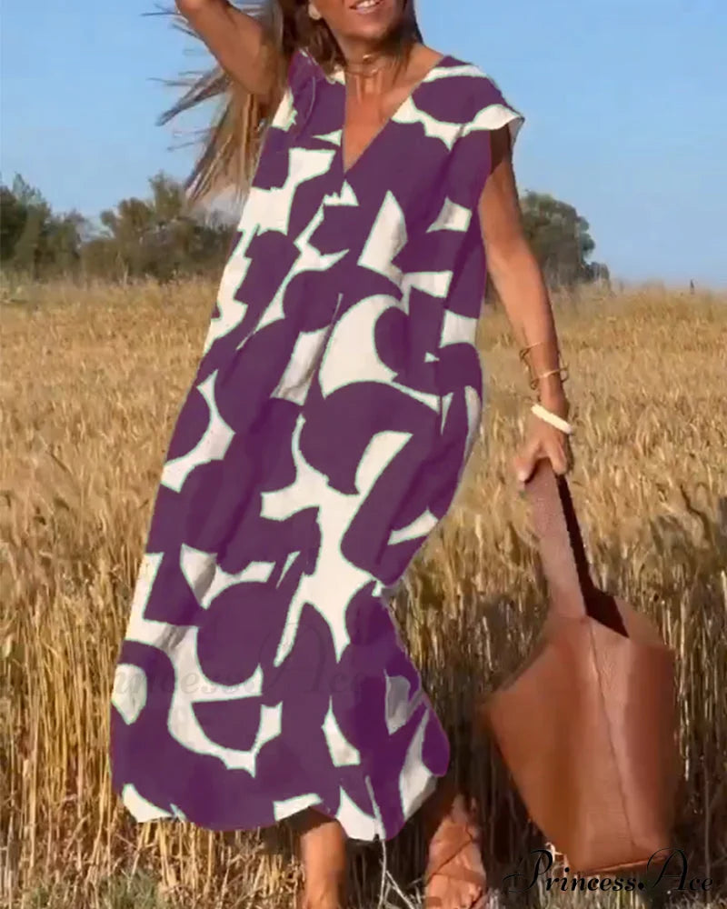 Printed V-neck Dress