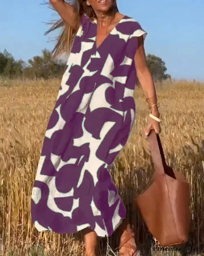 Printed V-neck Dress