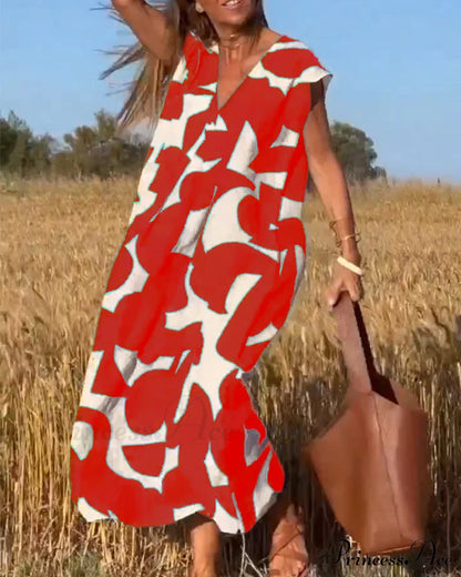 Printed V-neck Dress