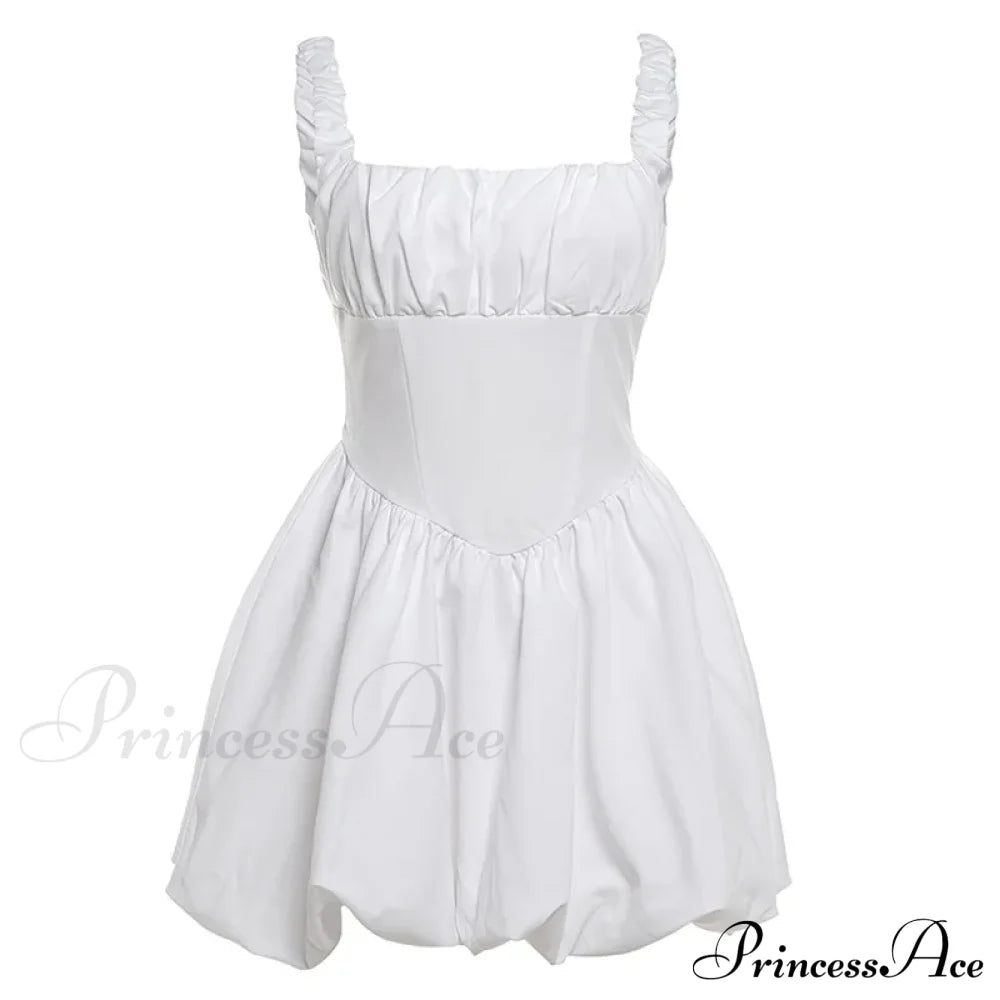 Puff Flare Square Charming Neck Strap Mini Dress