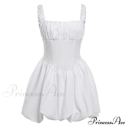 Puff Flare Square Charming Neck Strap Mini Dress