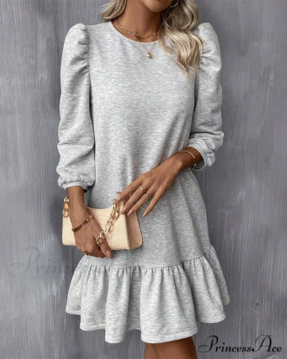Puff Sleeve Dress in Solid Color