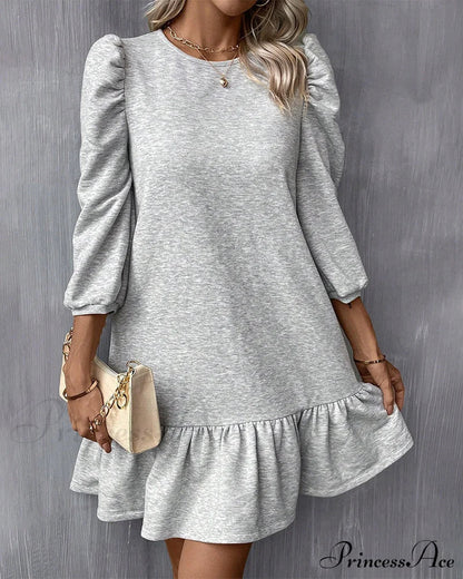 Puff Sleeve Dress in Solid Color