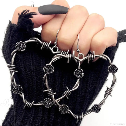 Rebel Celestial Cross Silver Empty Heart Earring