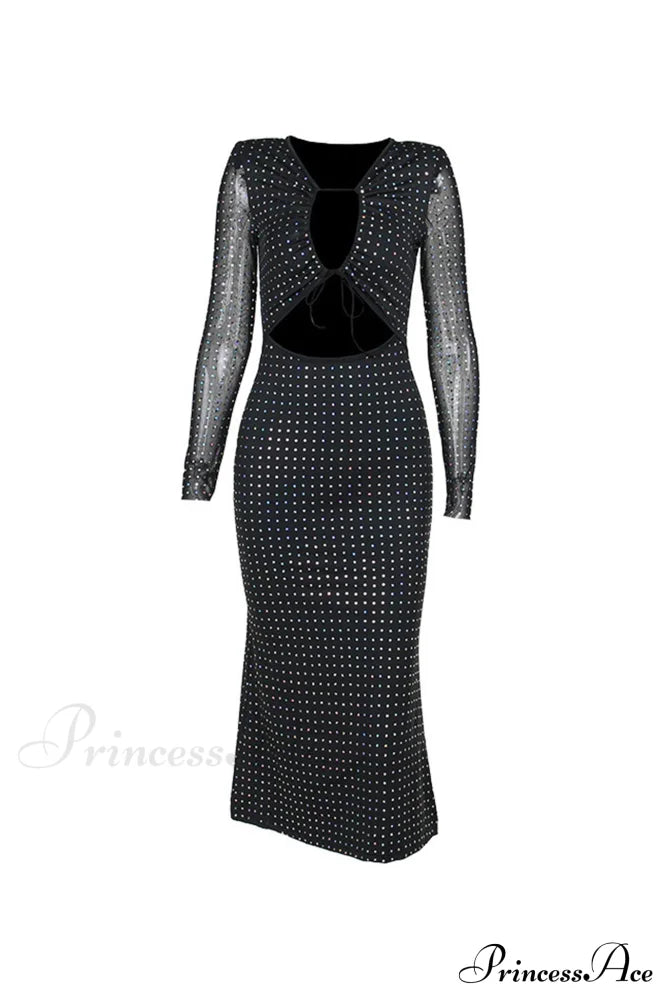 Rhinestone Mesh Cutout Dress