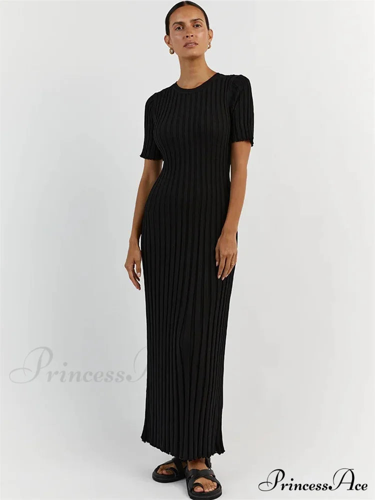 Ribbed Short Stylish Sleeve Maxi Dress&nbsp;