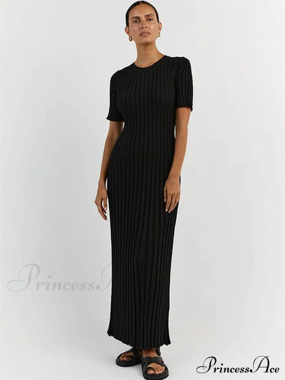 Ribbed Short Stylish Sleeve Maxi Dress&nbsp;