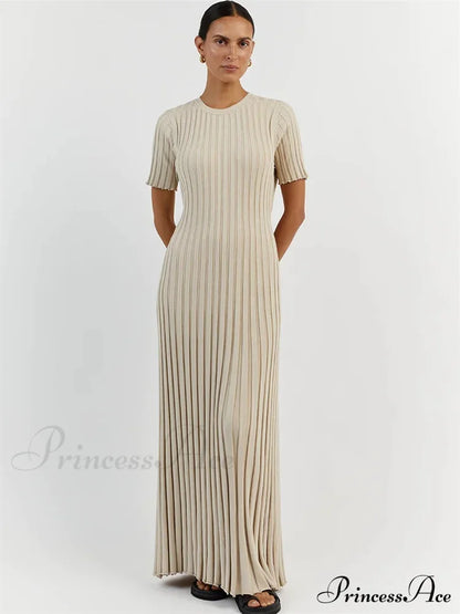 Ribbed Short Stylish Sleeve Maxi Dress&nbsp;