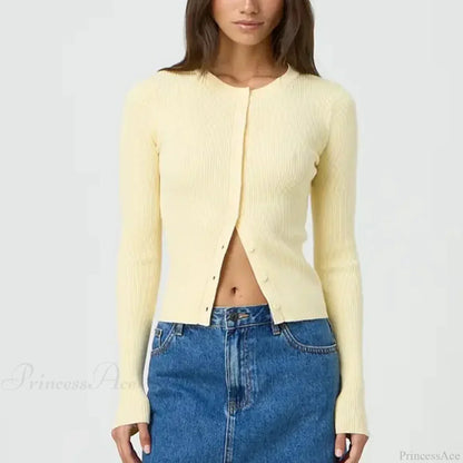 Ribbed Slim Button-Up Long Sleeve Cardigan