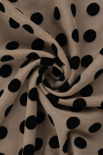 Round Neck Polka Dot Print Fitted Long Sleeve Tee