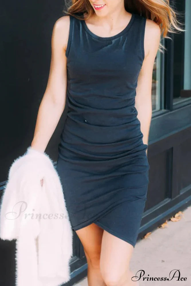 Ruched Bodycon T-Shirt Dress in Black
