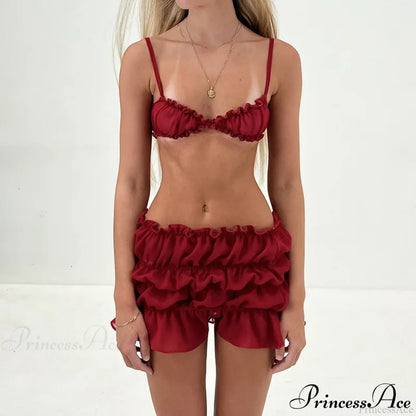 Ruched Bralette And Charming Mini Skirt Set