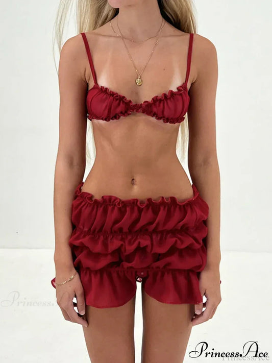 Ruched Bralette And Charming Mini Skirt Set