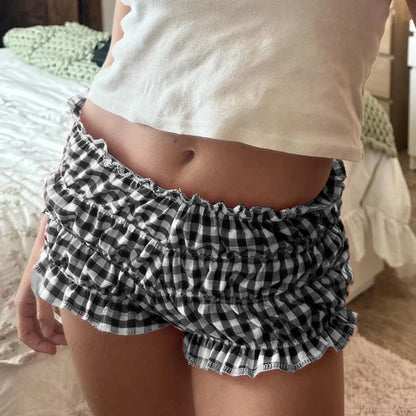Ruffled Plaid Elastic Waist Short