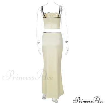 Satin Bow Cami Crop Graceful Top And Maxi Skirt Set