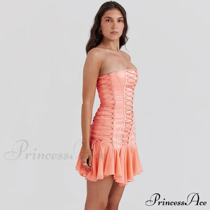 Satin Lace Up Charming Bandage Strapless Mini Dress