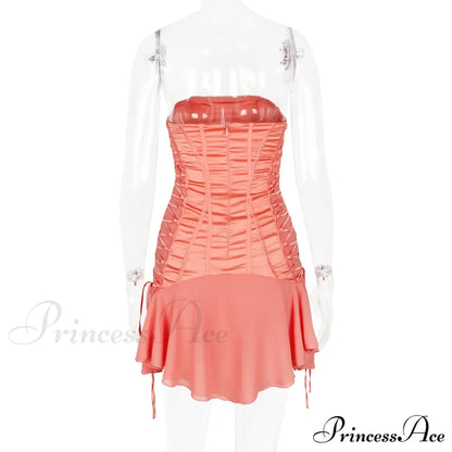 Satin Lace Up Charming Bandage Strapless Mini Dress
