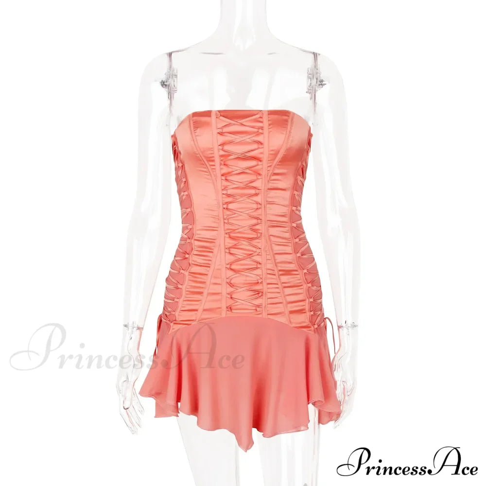 Satin Lace Up Charming Bandage Strapless Mini Dress
