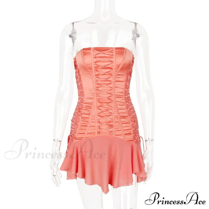 Satin Lace Up Charming Bandage Strapless Mini Dress