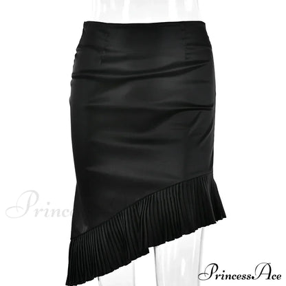 Satin Pleated Stylish Trim Midi Skirt