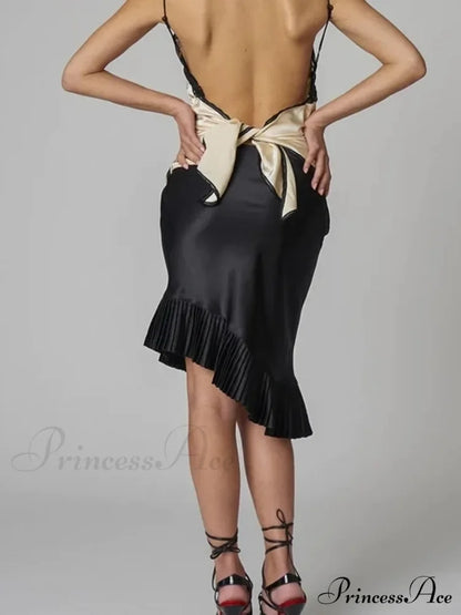 Satin Pleated Stylish Trim Midi Skirt