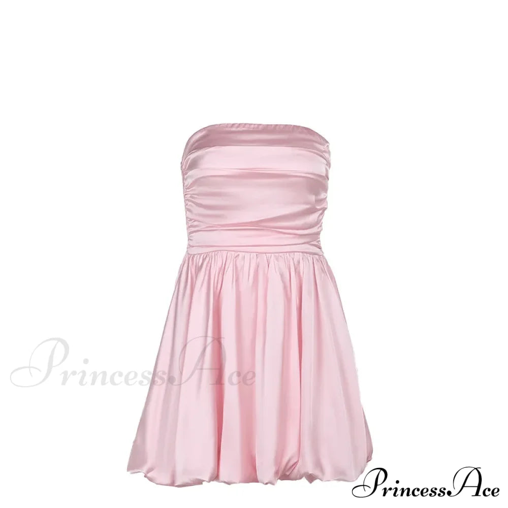 Satin Puff Ruched Charming Tube Mini Dress