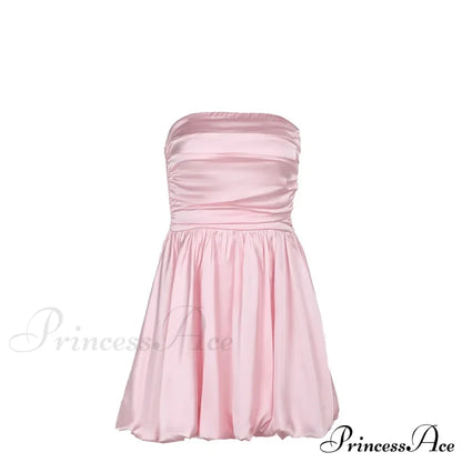 Satin Puff Ruched Charming Tube Mini Dress
