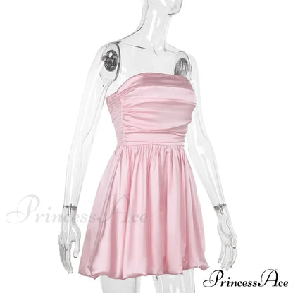 Satin Puff Ruched Charming Tube Mini Dress