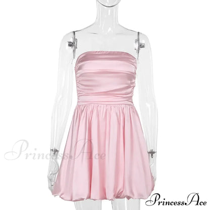 Satin Puff Ruched Charming Tube Mini Dress