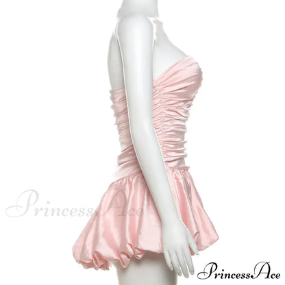 Satin Ruched Stylish Puff Mini Dress