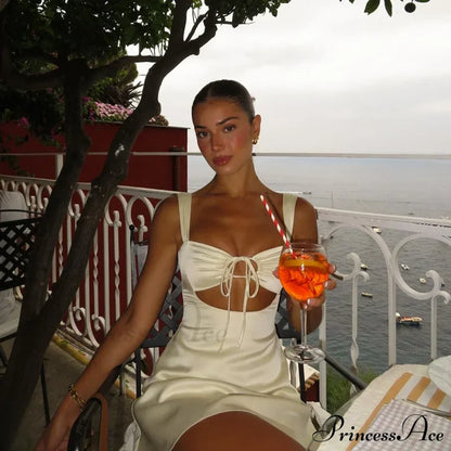 Satin Ruched Tie Strap Mini Dress