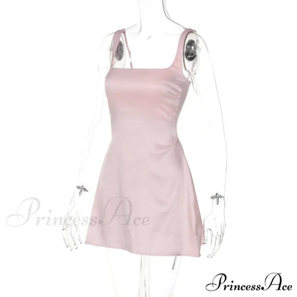 Satin Square Neck Charming Strap Mini Dress